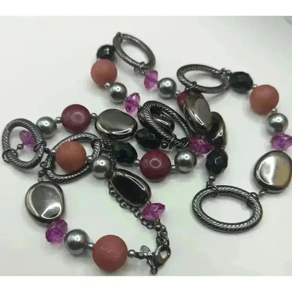 Premier Designs Multi Beaded Metallic Accents Double Strand Necklace Womens 40" - Picture 4 of 4